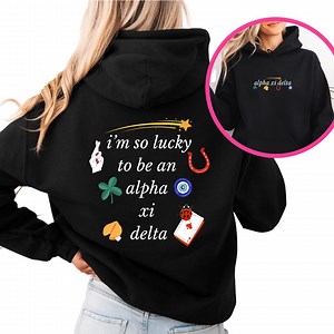 Alpha Xi Delta Sweatshirt - Lucky Girl Sorority Hooded Sweatshirt, Greek Life Gift - Etsy Australia