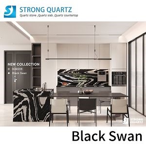 [Hot Item] Black White Swan Quartz Stone Slabs for Countertops/Kitchen Island/Dining Table