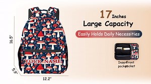 Custom Mushroom Backpack for School Girls - Personalized & Heavyduty Schoolbags for Middle, High & College, 17 Inches Large Lightweight Bookbag Customized for Teens，Women, Kids, Adult & Student