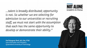Often the only woman in the room at the start of her career in scientific research, QUT (Queensland University of Technology) Vice-Chancellor and President Margaret Sheil became acutely aware of, and more outspoken about, the barriers, inequities and unconscious biases in the assessment of “merit” of various individuals. Read more in her Not Alone #LeadersInFocus article: http://spkl.io/61804labj | Elsevier