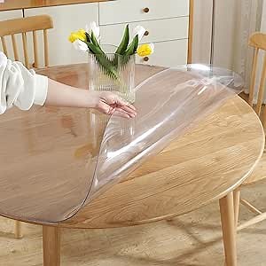 LovePads 2mm Thick Clear Round Table Cover Protector 54 Inch Clear Round Table Protector for Dining Room Table, Round Plastic Table Cover, Plastic Cover for Round Table, PVC Round Table Pads