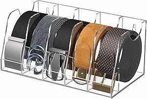 Sezanrpt Belt Organizer 5 Compartments, Clear Belt Display Case for Tie Organizer Wall Mounted