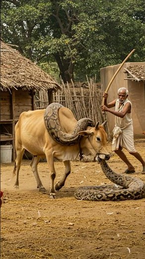 Old Man Fights Deadly Snake Coiling Around Cow!