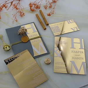 Gold Acrylic Wedding Invitation: Modern Foil Details - Etsy