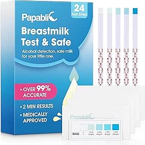 Papablic 24Pcs Alcohol Test Strips for Breastmilk, Quick Results in 2 Minutes Breast Milk Alcohol Test Strips for Breastfeeding Moms at Home Holiday Party