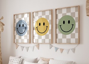 Checkered Smiley Face Poster: Retro Nursery Art (digital Download) - Etsy