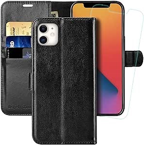 MONASAY Wallet Case Compatible for iPhone 12 mini 5G 5.4-inch,[Glass Screen Protector Included] [RFID Blocking] Flip Folio Leather Cell Phone Cover with Credit Card Holder, Black