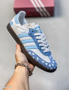 Custom Samba-style Sneakers With Blue Heart Design | Hand Painted White Shoes - Etsy