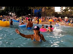 College Spring Break Party at Waikiki Beach, Honolulu, Oahu, Hawaii: Pool Float Party