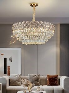 [Hot Item] Hot Selling Amazing Golden Modern Round Pendant Light Dining Rectangle Crystal Chandelier
