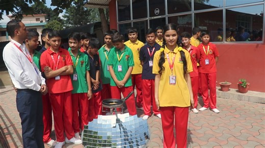 Our student Yashu Budhathoki is explaining the educational significance of creating solar cooker models. This hands-on approach enhances understanding of renewable energy concepts and fosters innovation in sustainable technologies. | Gurukul Dang