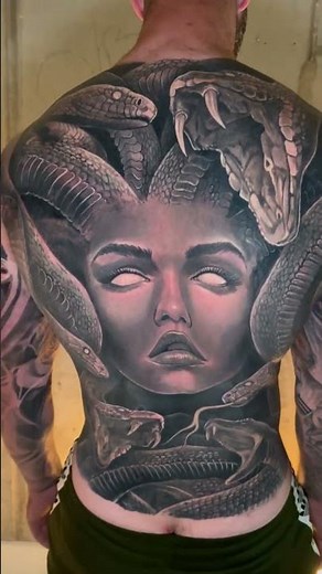 Full Back Medusa Surrealistic Tattoo | Mythology Black & Grey |London UK Top Artist
