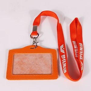 [Hot Item] PU Badge Leather Work Card Employee Badge Card Set Student Access Control Label Lanyard