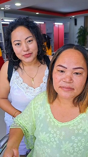 Microblading Shading and Hair Perm for two friends...happy customers...at Vogue Beauty Saloon Basundhara Tel 01-5905753. | Vogue Beauty Saloon