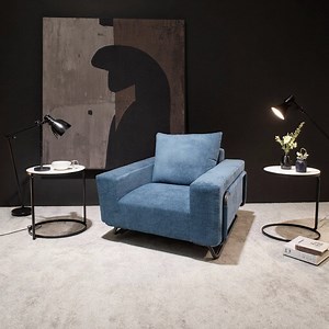 [Hot Item] Luxury Blue Upholstered Sofa Set Minimalist Metal-Leg Living Room Furniture