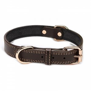 [Hot Item] Brown Leather Adjustable Dog Collar for Pet Harness