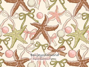 Starfish Ribbon Seamless Pattern,coastal Bows Ocean,starfish Repeat,vintage Nautical,pastel Seashell Fabric Digital Paper ,JPG PNG - Etsy UK