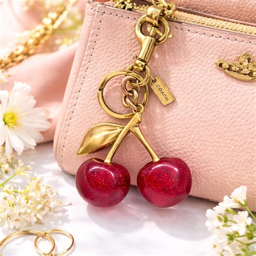 Red Glitter Cherry Keychain | Gold-tone Bag Charm - Etsy