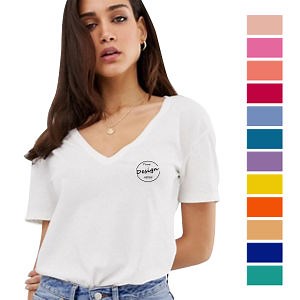 [Hot Item] Top Sell High Quality Women's Sexy Deep V Neck T Shirt Casual Custom Solid Color 100% Cotton T-Shirts Women