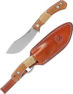 CRKT Minimalist Nessmuk Outdoor Survival Fixed Blade Knife with Sheath: D2 Steel Plain Edge Blade, Micarta Handle, 2376