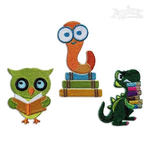 Animal & Book Machine Embroidery Designs: Owl, Dinosaur, Worm (PES, DST, BX Downloadable Files) - Etsy