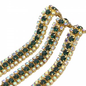 [Hot Item] Color Gold Bottom Ab Three Row Glass Rhinestone Chain Clothing Shoes DIY Accessories