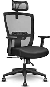 mfavour Ergonomic Office Chair, High Back Desk Chair with Adjustable Headrest & Armrest Breathable Mesh Office Chair with Lumbar Support Reclining Backrest (Black)