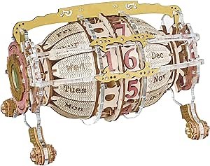 ROBOTIME 3D Puzzle Mechanical Model Kits Wooden Calendar Clock for Desk DIY Model Kit for Adults & Teens Age14+