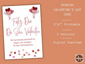 Feliz Dia De San Valentin Card | Spanish Valentine's Day Printable Card | Instant Digital Download | 2 Versions | English GIF Included - Etsy