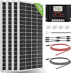 ECO-WORTHY 800 Watts Solar Panel Off Grid RV Boat Kit: 4pcs 195W Solar Panels + 60A PWM Charger Controller + 16Ft Solar Cable + Z Mounting Brackets...