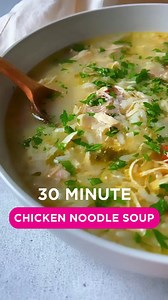 Homemade Chicken Soup is one of those comforting must-have recipes as we head into the cooler season. This version is super easy to make (ready in about 30 mins) and it has such a delicious flavor, packed full of protein and veggies 🤤 Ingredients ◾ 4 chicken thighs (skin on and bone in) 3 very small breasts (boneless and skinless) 🍗 ◾ Salt and pepper to taste ◾ 1 onion finely diced 🧅 ◾ 1 celery stalk finely diced ◾ 1 carrot peeled and diced 🥕 ◾ 10 cups of hot water ◾ 4-5 garlic cloves finely
