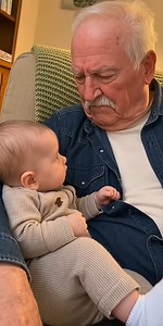 1.1M views · 16K reactions | Grandpa Pretends to Be Sad… Baby Responds Unexpectedly 殺 Grandpa sits quietly with a serious face. Baby watches carefully, then gently touches Grandpa’s face. Grandpa smiles immediately. A role-reversal moment that melts hearts.  AI DISCLOSURE: This video is AI-generated using Sora-2 to recreate a touching emotional interaction between a white American grandpa and his grandson. #PureEmotion #GrandpaAndBaby #HeartMelt | Sakshi ravat12 | Facebook