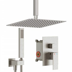 Reviews for GIVING TREE Single Handle 2-Spray Patterns 12 in. Square Ceiling Mount Rain Shower Heads with Hand Shower Faucet in Brushed Nickel | Pg 1 - The Home Depot