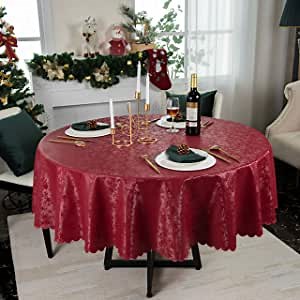 Vinyl PU Round Table Cloth 60 Inch - Easy Care Waterproof Oil-Proof Stain Proof Decoration Tablecloth - Reusable Wipable Heavy Duty Table Cover