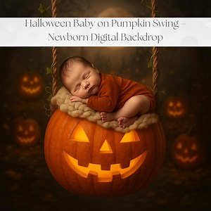 Halloween Baby Pumpkin Swing Digital Backdrop | Newborn Photography Background | Jack-o’-lantern Photo Overlay | Spooky Night Digital Downlo - Etsy