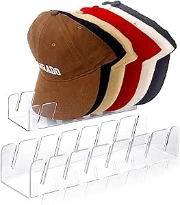 2024 Hat Stand for Baseball Caps – 2 Pack Acrylic Hat Organizer, No Install Hat Racks for Baseball Caps that Hold 14 Caps – Ideal for Display and Storage in Bedroom, Closet, Office, Dresser(Clear)