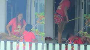 Cruel mother beats her five year old daughter with a broom