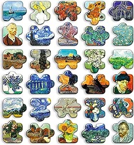 MORCART Fridge Magnets, 30 Pcs Van Gogh Puzzle Fridge Magnet, Kitchen School Office Locker Magnets, Fun Fridge Magnets, Art Deco Magnets, Gifts for Adult Friends Art Lovers