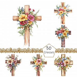 Watercolor Floral Cross Clipart, 30 PNG Cross Clip Art, Commercial Use, Jesus Clipart Png Bundle, Easter Clipart, Religious Clipart Png - Etsy