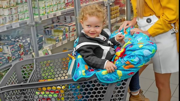 Shopping Cart Covers for Baby - Baby High Chair Cover - Toy Loops, Pockets, Bottle Strap and Fun Sea Pattern - Germ Protection Seat Cover for Baby Boys and Girls - Perfect Registry Baby Shower Gift