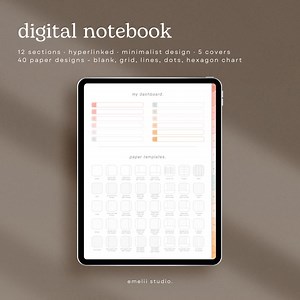 Minimalist Goodnotes Digital Notebook | Digital Journal | 40 Page Templates | Cornell, Blank, Grid, Lined, Dotted, Hexagon Notebook - Etsy