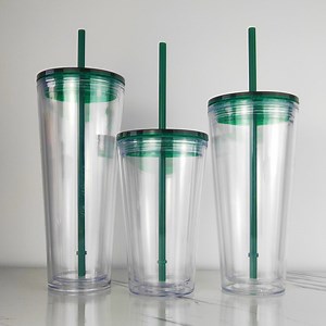 [Hot Item] Hot Custom DIY Double Wall Plastic Acrylic Clear Cup with Lids and Straws