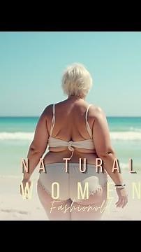 Natural older women over 60 Floral bikini on the beach