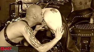 biker in leather chaps gets fisted over his bike [Video]