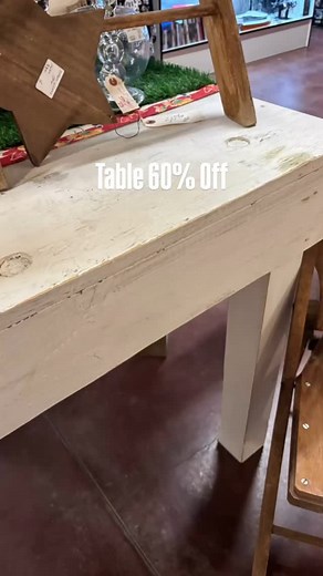 White wood table Regular Price $169. Sale Price $69.60 Everything is 60% off (Clothes Racks are not included) Clothes Racks are $100. each | Farm Girls Vintage Finds
