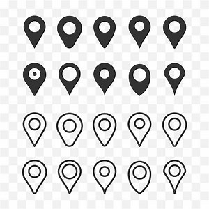 Map Pin Location icon set silhouette on transparent background,...