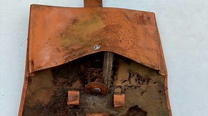 Before and after removing mold from Schedoni leather and more. #ferrari #Schedoni. Unfortunately pouch and tool luggage got wet and unnoticed. This was a very delicate task!! Especially cleaning inside each manual of each individual page without damaging the paper or text. Every tool and bulb was cleaned. To many things to list of what got detailed. Another very delicate task was carefully and gently cleaning the vegetable tan leather on the Schedoni luggages without damaging the dye. | Fiuza's 