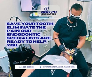 🦷 Say goodbye to pain with a root canal! ✅ If you have severe pain, sensitivity to hot or cold, swelling, or a darkened tooth, you may need a root canal. This treatment eliminates the infection, relieves pain, and saves your tooth. Don't ignore the signs of your smile. Schedule your appointment and regain your well-being! 📍✨ #Root Canal #SaveYourTooth #SmileWithoutPain . Phone: 915 308 0101 nucleodental.com . #NucleoDental #dentalclinicnearme #dentaltourismmexico #dentalimplantsjuarez #bestden