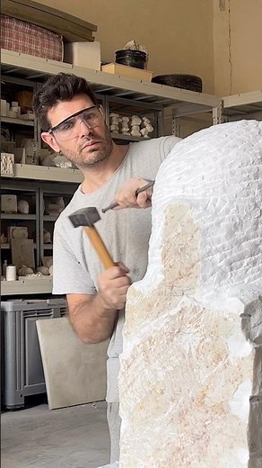 Carving marble with a point chisel #atharjaber #stonecarving #stonesculpture
