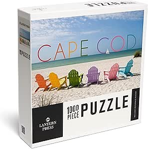 Lantern Press Cape Cod, Massachusetts, Colorful Beach Chairs 1000 Piece Jigsaw Puzzle for Adults, Made in USA with Reference Poster